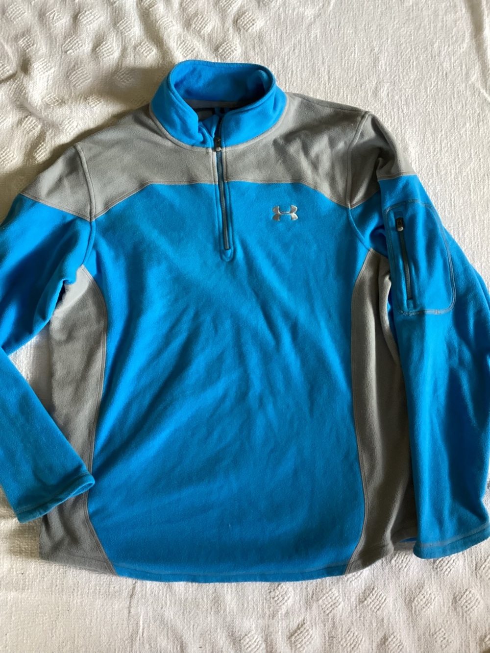 Under Armour Fleece 1/4 Zip Pullover Teal Blue and Gray Size L Semi-Fitted